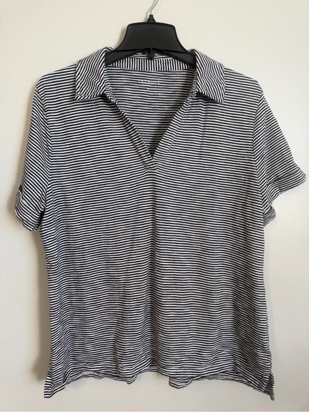 Talbots Navy & White Striped Short-Sleeve Collared Top Size XL